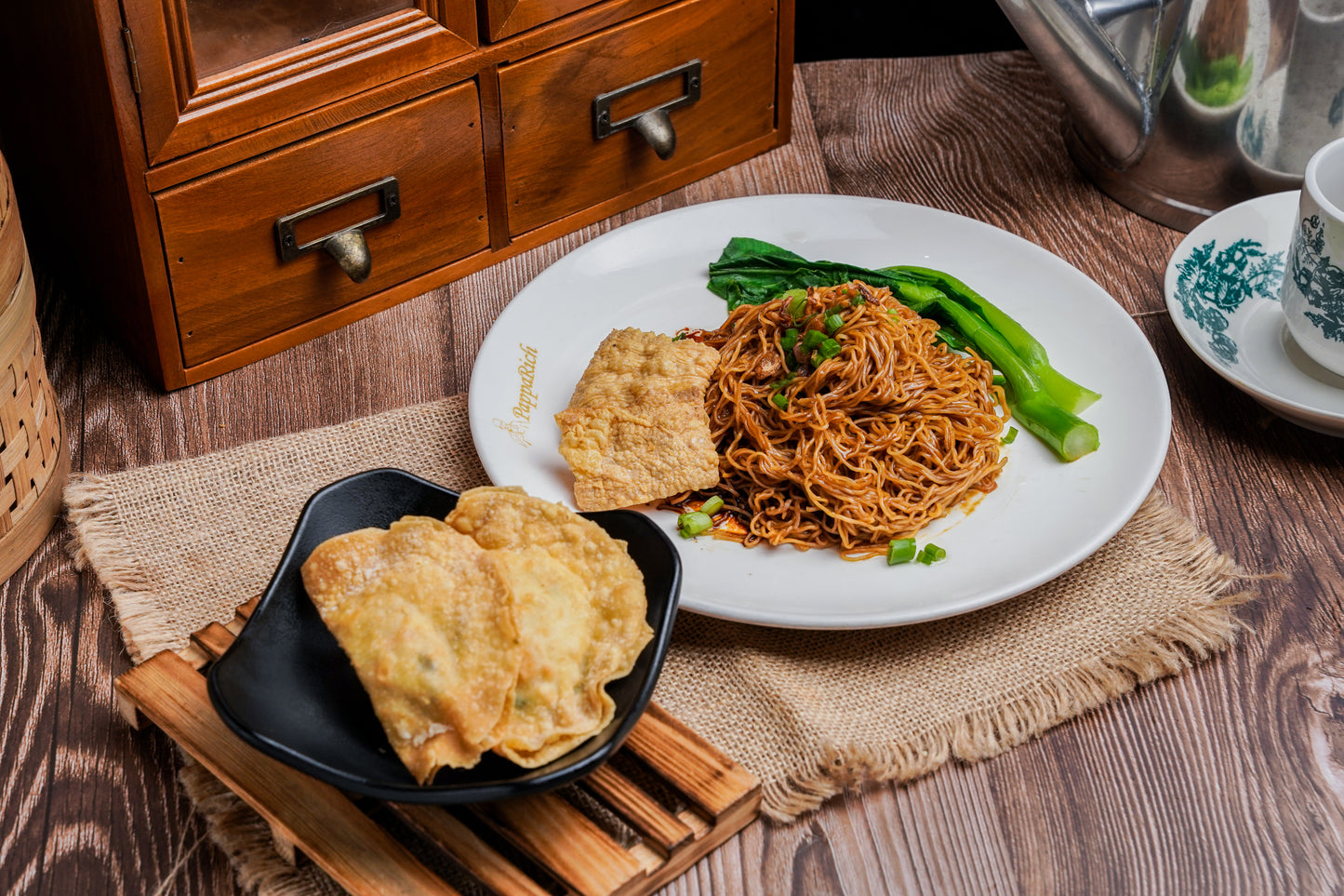 Dry Egg Noodles with Fried Dumplings