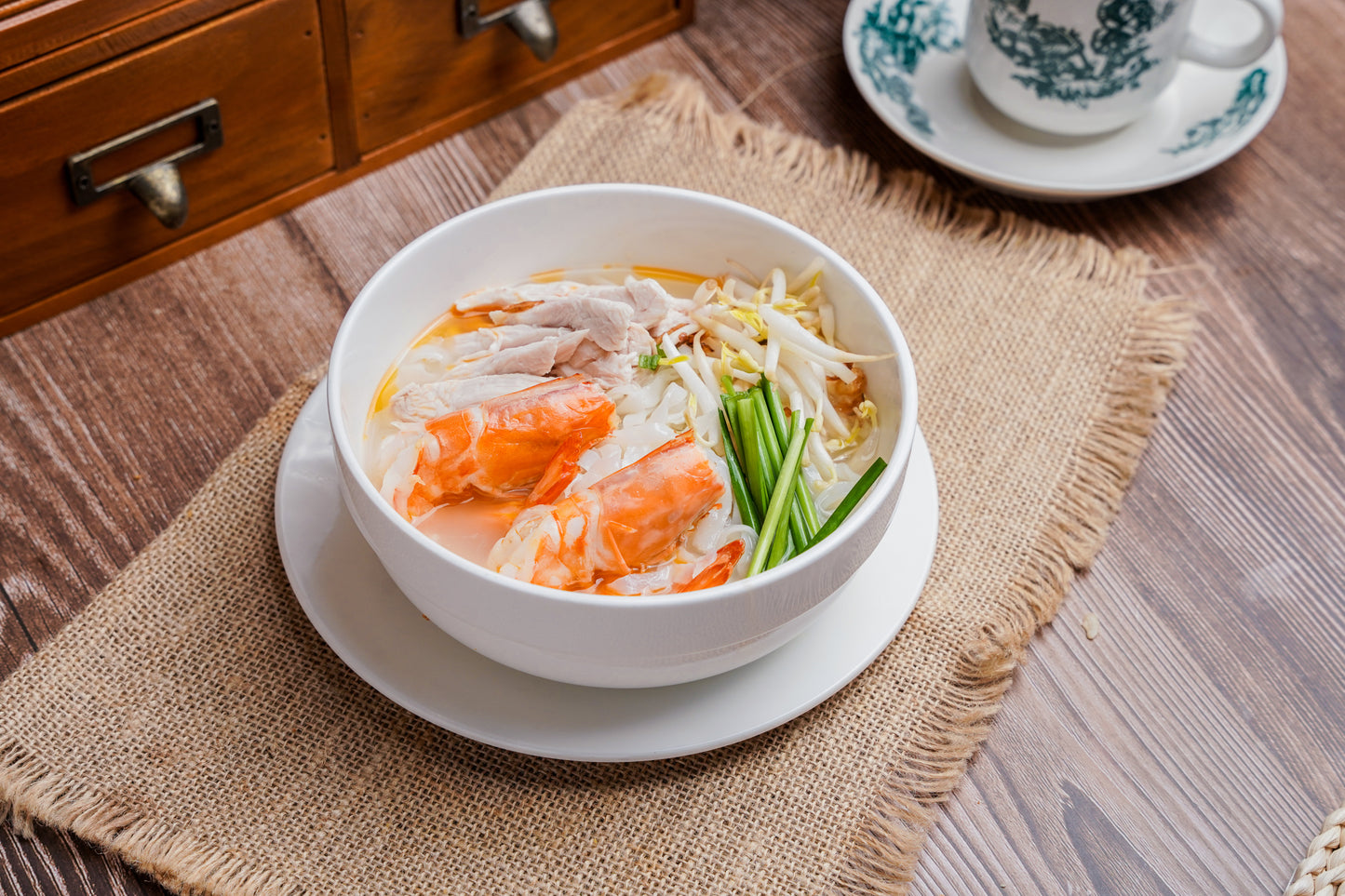 Ipoh Kuey Teow Soup with Prawns + Chicken Slices